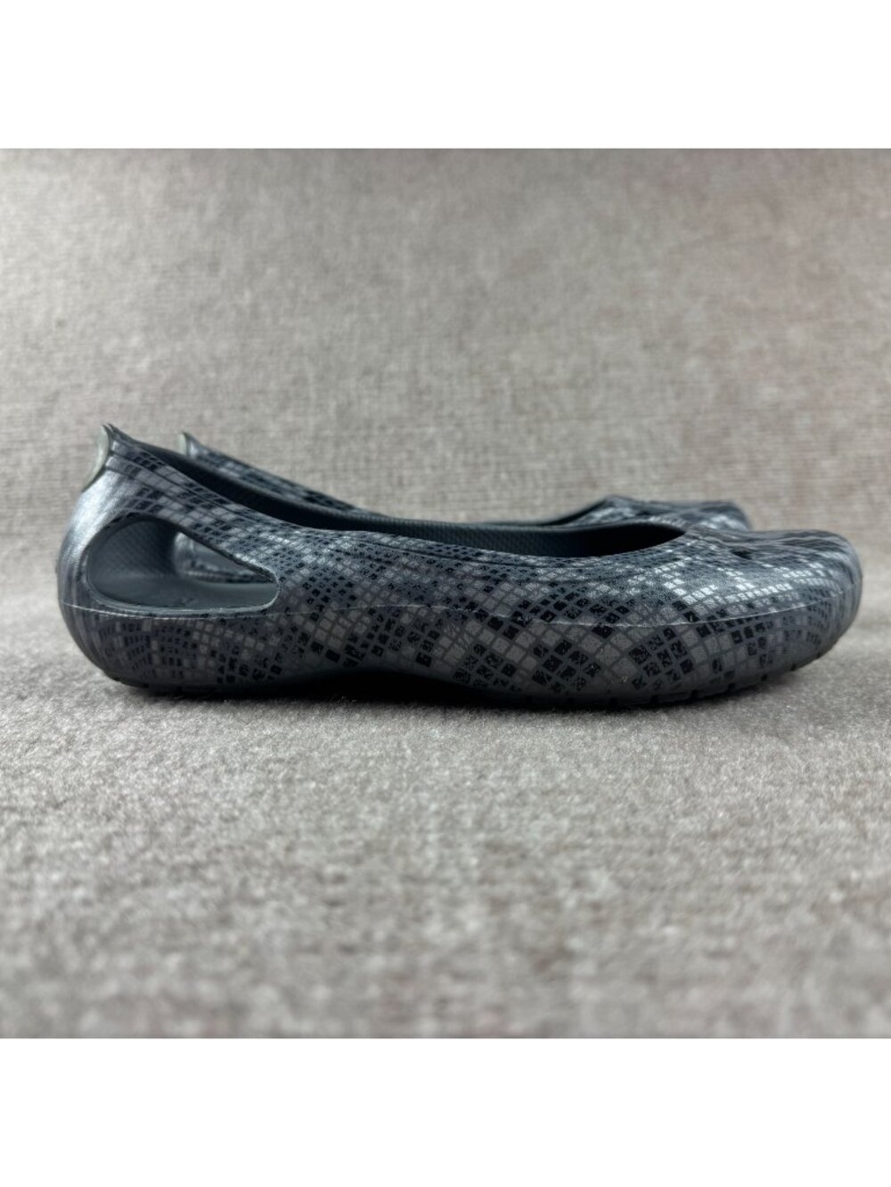 Crocs Kadee Snakeprint Flat Womens 7 Gray Lightweight Slip On Ballet Flat Comfy
